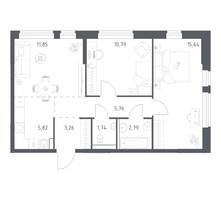 Планировка двухкомнатной(квартира) площадью 57.65 квадратных метров в “ЖК Пригород Лесное”