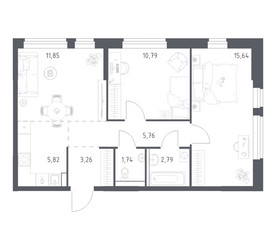 Планировка двухкомнатной(квартира) площадью 57.65 квадратных метров в ЖК “ЖК Пригород Лесное”