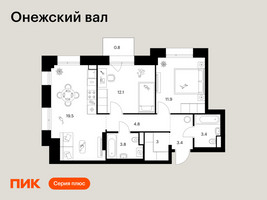 Планировка двухкомнатной(квартира) площадью 62.7 квадратных метров в “ЖК Онежский вал”