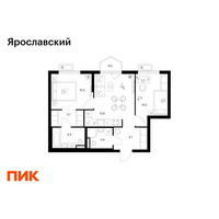 Планировка двухкомнатной(квартира) площадью 53.3 квадратных метров в “ЖК Ярославский”