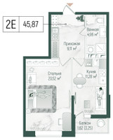 Планировка однокомнатной(квартира) площадью 47.5 квадратных метров в “ЖК Рига Хиллс”