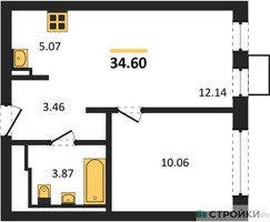 Планировка однокомнатной(квартира) площадью 34.6 квадратных метров в “ЖК Егорово Парк”