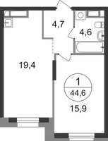 Планировка однокомнатной(квартира) площадью 44.6 квадратных метров в “ЖК Первый Московский”