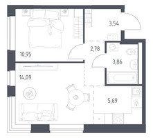 Планировка однокомнатной(квартира) площадью 40.91 квадратных метров в “ЖК Новое Видное”