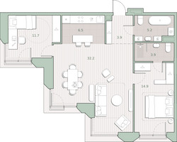 Планировка двухкомнатной(квартира) площадью 78.3 квадратных метров в “ЖК Среда на Лобачевского”