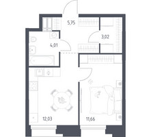 Планировка однокомнатной(апартаменты) площадью 36.47 квадратных метров в “ЖК Апарт-отель Тропарево парк”