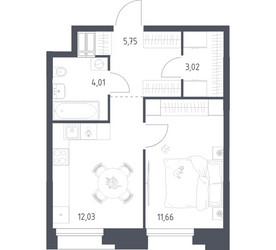 Планировка однокомнатной(апартаменты) площадью 36.47 квадратных метров в ЖК “ЖК Апарт-отель Тропарево парк”