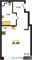 Планировка студии(квартира) площадью 35.8 квадратных метров в ЖК “ЖК СТОУН Грэйн”