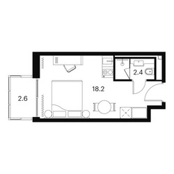 Планировка студии(апартаменты) площадью 23.2 квадратных метров в ЖК “ЖК Аквилон Signal (Аквилон Сигнал)”