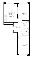 Планировка двухкомнатной(квартира) площадью 58.8 квадратных метров в “ЖК Переделкино Ближнее”