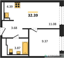 Планировка однокомнатной(квартира) площадью 32.39 квадратных метров в “ЖК Егорово Парк”