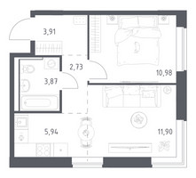 Планировка однокомнатной(квартира) площадью 39.33 квадратных метров в “ЖК Квартал Западный”