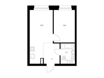 Планировка однокомнатной(квартира) площадью 35 квадратных метров в ЖК “ЖК Полар”