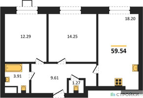Планировка двухкомнатной(квартира) площадью 59.54 квадратных метров в “ЖК Мечта”