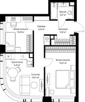 Планировка двухкомнатной(квартира) площадью 59.02 квадратных метров в “ЖК Веер”