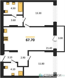 Планировка двухкомнатной(квартира) площадью 67.7 квадратных метров в ЖК “ЖК Первый квартал”