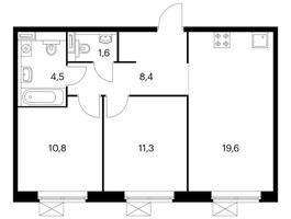 Планировка двухкомнатной(квартира) площадью 56.2 квадратных метров в “ЖК Люблинский парк”