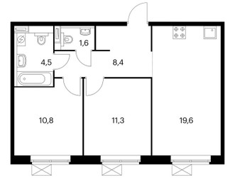 Планировка двухкомнатной(квартира) площадью 56.2 квадратных метров в ЖК “ЖК Люблинский парк”