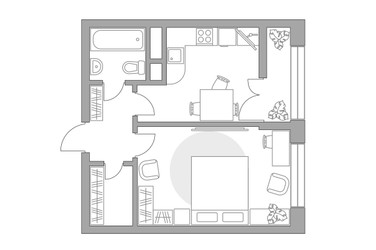 Планировка однокомнатной(квартира) площадью 33.9 квадратных метров в ЖК “ЖК Пехра”