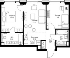 Планировка двухкомнатной(квартира) площадью 55.65 квадратных метров в “ЖК СЕТ”