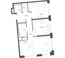 Планировка двухкомнатной(квартира) площадью 62.47 квадратных метров в “ЖК Квартал на воде (Графика на воде)”