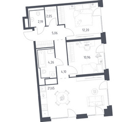 Планировка двухкомнатной(квартира) площадью 62.47 квадратных метров в ЖК “ЖК Квартал на воде (Графика на воде)”