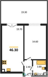 Планировка однокомнатной(квартира) площадью 45.7 квадратных метров в ЖК “ЖК Парксайд”