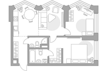 Планировка трехкомнатной(квартира) площадью 59.37 квадратных метров в ЖК “ЖК Мневники от Гранель”
