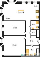 Планировка двухкомнатной(квартира) площадью 77.7 квадратных метров в “ЖК GloraX Premium Белорусская (Глоракс Премиум)”