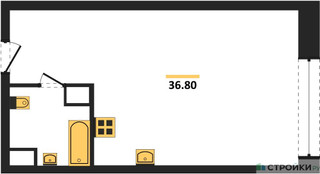 Планировка студии(квартира) площадью 36.8 квадратных метров в “ЖК Стремянный 2 (Амарант)”