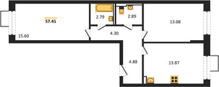 Планировка двухкомнатной(квартира) площадью 57.41 квадратных метров в “ЖК Квартал Сабурово”