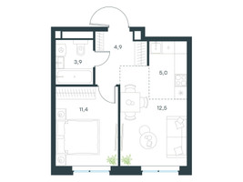 Планировка двухкомнатной(квартира) площадью 37.7 квадратных метров в “ЖК Левел Мичуринский”