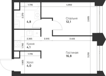 Планировка однокомнатной(квартира) площадью 41.8 квадратных метров в ЖК “ЖК Войс”