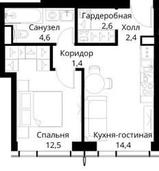 Планировка однокомнатной(квартира) площадью 37.9 квадратных метров в ЖК “ЖК Сити Бэй”