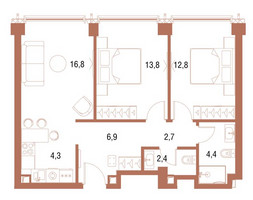 Планировка двухкомнатной(квартира) площадью 63.3 квадратных метров в “ЖК Symphony 34 (Симфония 34)”