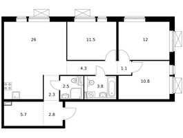 Планировка трехкомнатной(квартира) площадью 82.5 квадратных метров в “ЖК Волжский Парк”