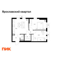 Планировка двухкомнатной(квартира) площадью 49.4 квадратных метров в “Ярославский квартал”