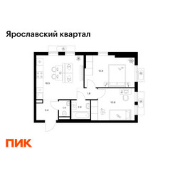 Планировка двухкомнатной(квартира) площадью 49.4 квадратных метров в ЖК “Ярославский квартал”