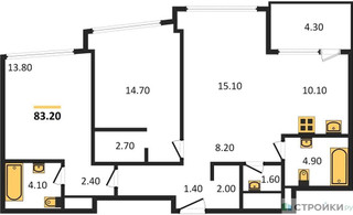 Планировка двухкомнатной(квартира) площадью 83.2 квадратных метров в “ЖК ROTTERDAM (Роттердам)”