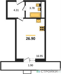 Планировка студии(квартира) площадью 26.9 квадратных метров в ЖК “ЖК Радость (Радумля Парк)”