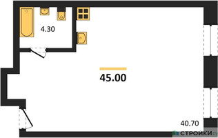 Планировка студии(квартира) площадью 45 квадратных метров в “ЖК Резиденции Архитекторов”