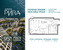 Планировка студии(квартира) площадью 29.5 квадратных метров в “ЖК Дрим Рива”