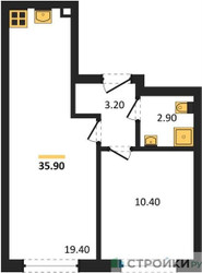 Планировка однокомнатной(квартира) площадью 35.9 квадратных метров в ЖК “ЖК Лучи-2”