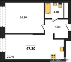 Планировка однокомнатной(квартира) площадью 47.2 квадратных метров в “ЖК Первый Московский”