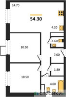 Планировка двухкомнатной(квартира) площадью 54.3 квадратных метров в “ЖК ЭкоБунино (Южное Бунино)”