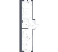 Планировка однокомнатной(квартира) площадью 44.42 квадратных метров в “ЖК Остафьево”