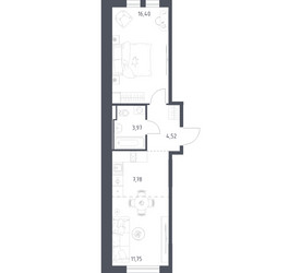 Планировка однокомнатной(квартира) площадью 44.42 квадратных метров в ЖК “ЖК Остафьево”
