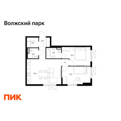 Планировка двухкомнатной(квартира) площадью 61.7 квадратных метров в ЖК “ЖК Волжский Парк”