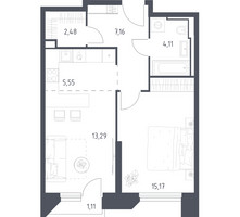 Планировка однокомнатной(апартаменты) площадью 48.87 квадратных метров в “ЖК Скай Спутник”