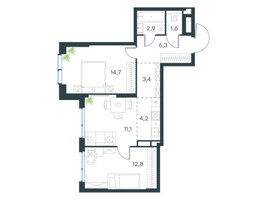 Планировка трехкомнатной(квартира) площадью 57 квадратных метров в “ЖК Level Мичуринский”